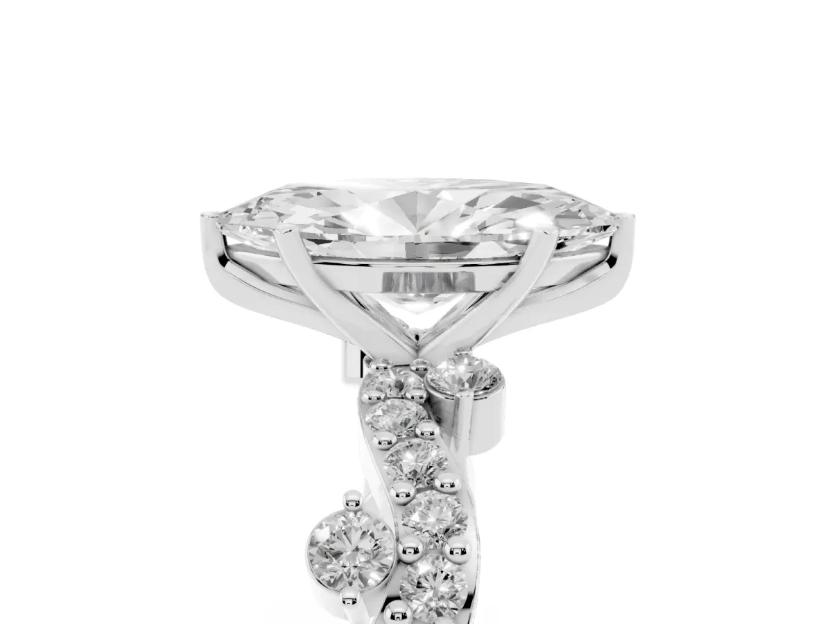 Marquise Cut Cut Solitaire Diamond Twisted Band with Pave Setting Platinum