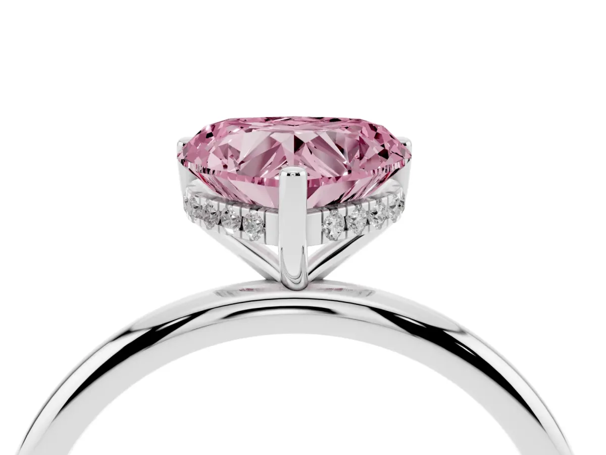 Fancy Pink Heart Cut Cut Solitaire Engagement Ring with Four-Prong Setting and Classic Band Silver