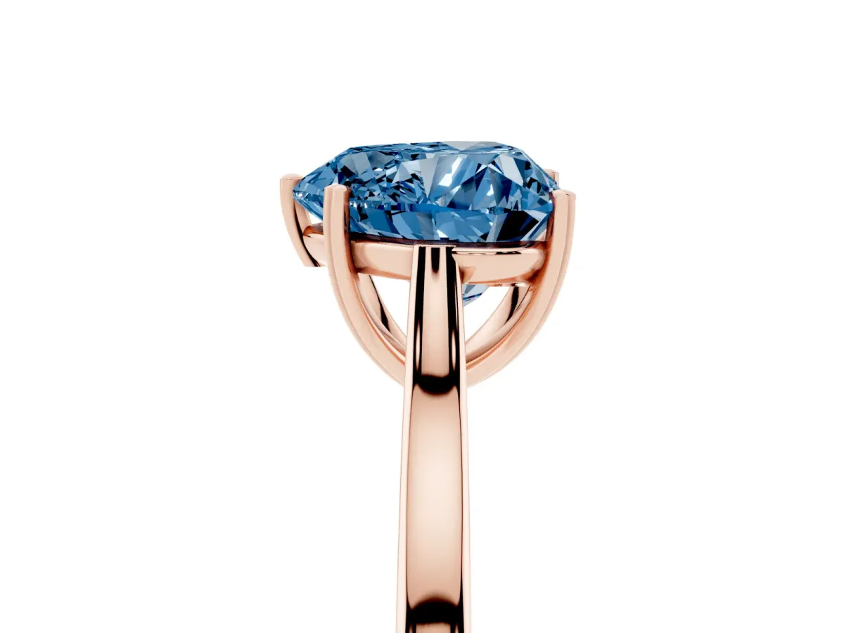 Fancy Blue Heart Cut Solitaire Heart Prong Engagement Ring with Tapered Band Rose gold