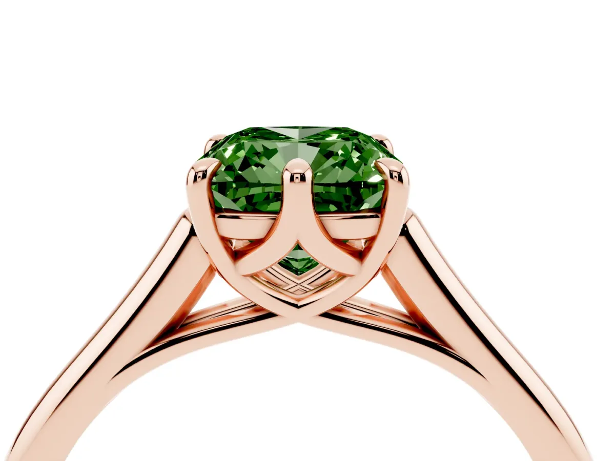 Fancy Green Cushion Cut Solitaire Engagement Ring with Six-Prong Setting and Classic Band Rose gold