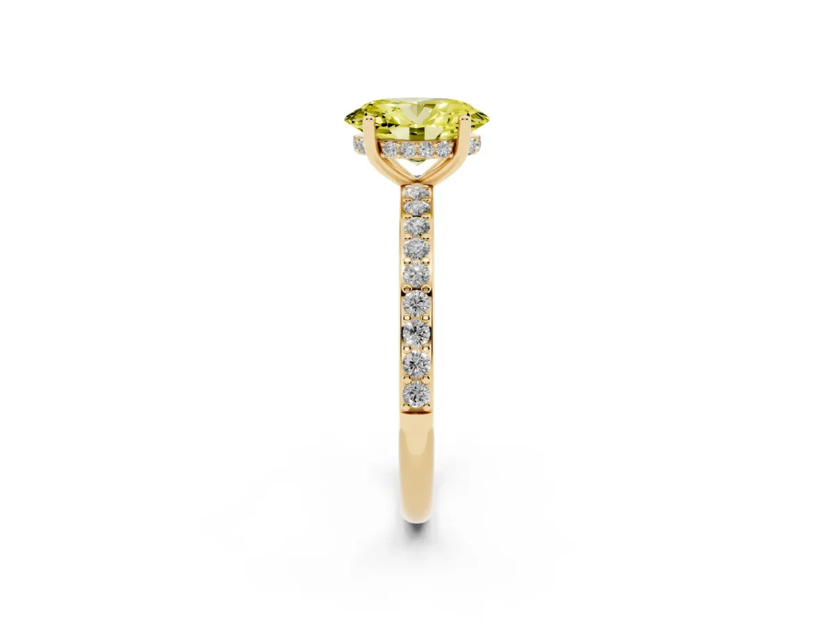 Fancy Yellow Oval Cut Cut Diamond Pavé Band Ring with Four-Prong Setting Yellow gold