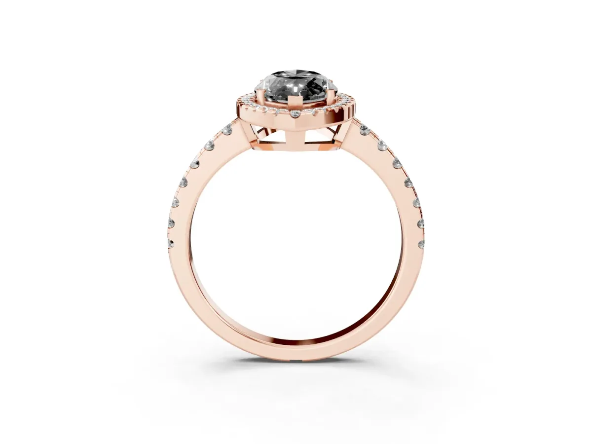 Fancy Black Marquise Cut Diamond Halo Ring with Pavé Band and Four-Prong Setting Rose gold