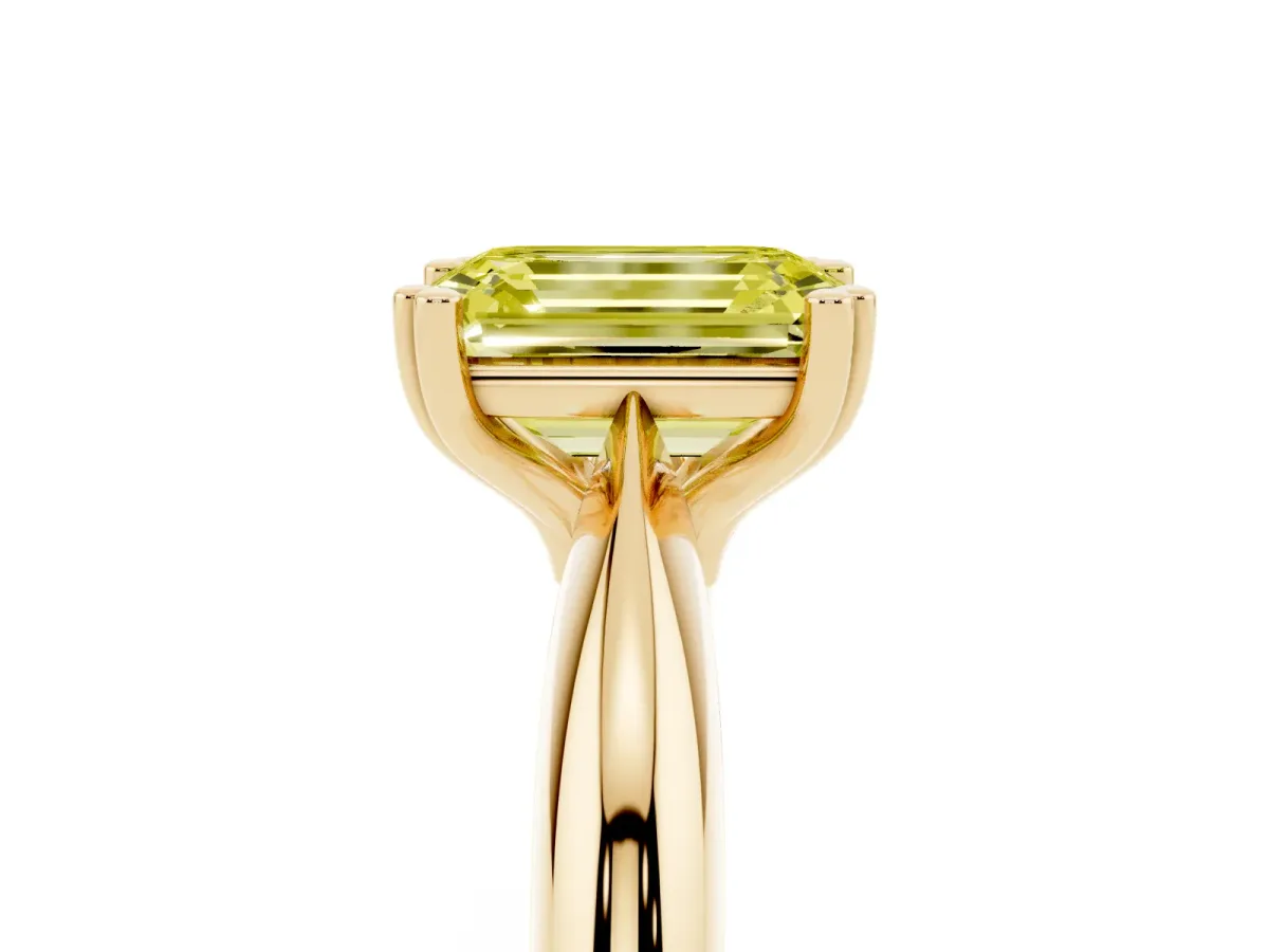Fancy Yellow Emerald Cut Cut Solitaire Engagement Ring with Tapered Band and Four-Prong Setting Yellow gold