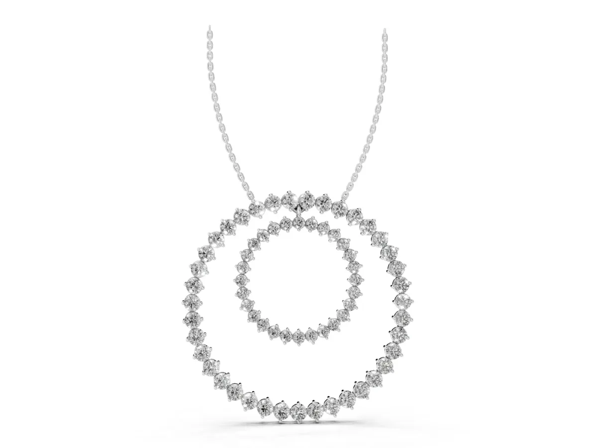 Round Moissanite Double Halo Prong Set Pendant Silver