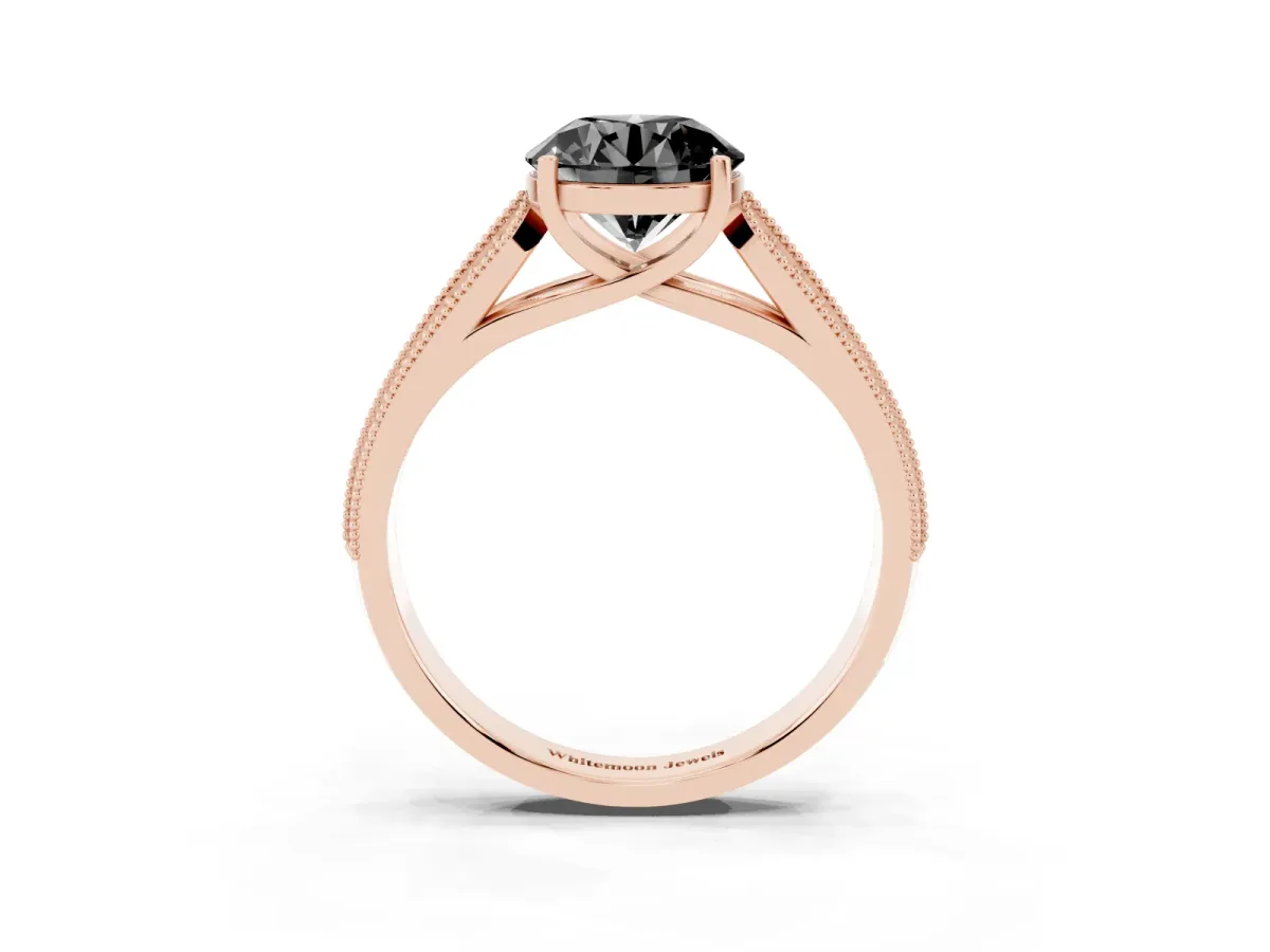 Fancy Black Round Cut Cut Pave Split Shank Engagement Ring with Four-Prong Setting Rose gold