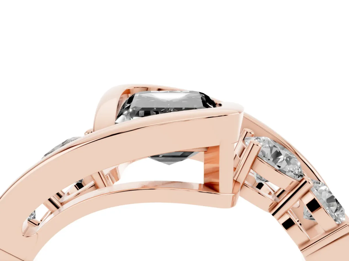 Fancy Black Bezel Set Emerald Cut Diamond Bypass Ring with Round Accents Rose gold