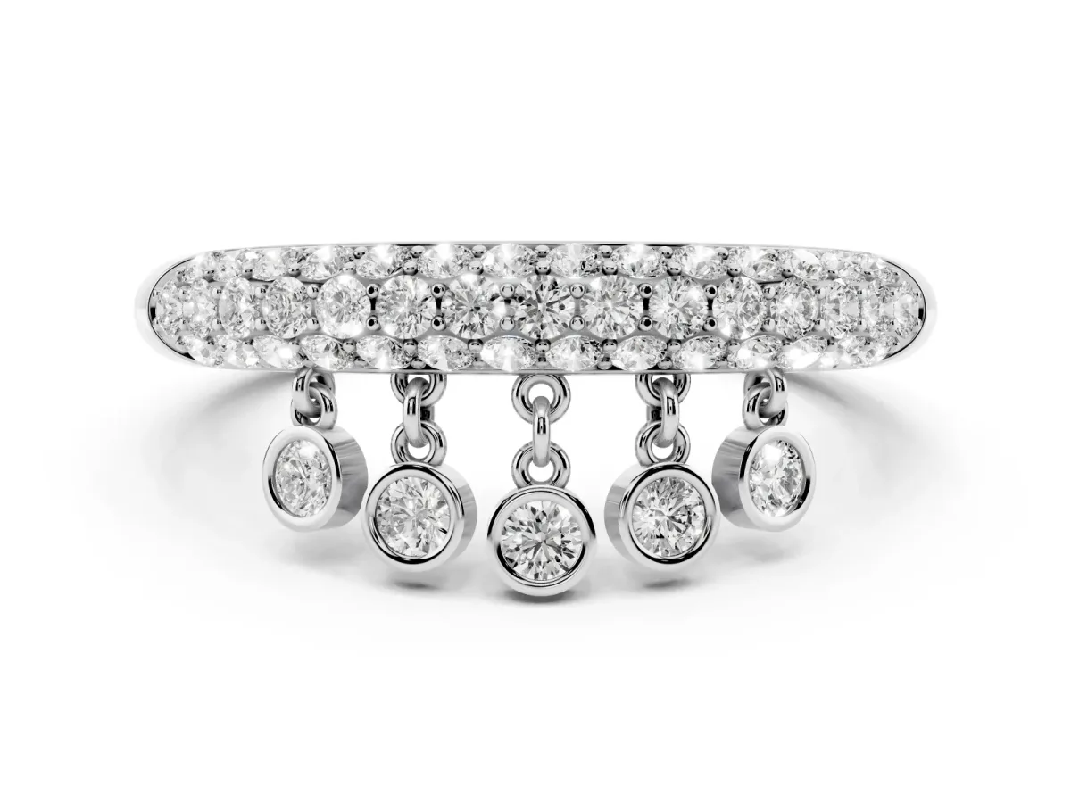 Round Diamond Dangle Promise Ring with Round Diamond Pavé Platinum