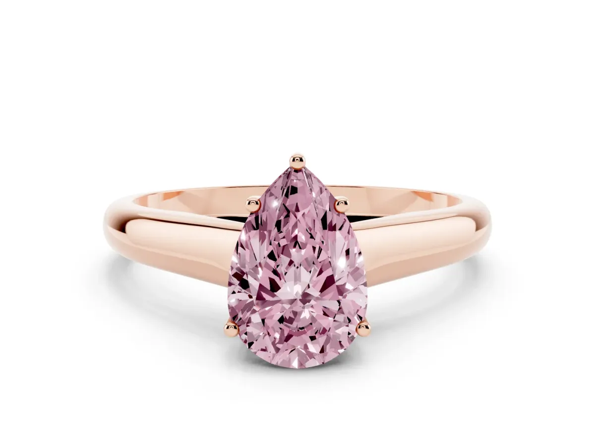 Fancy Pink Pear Cut Solitaire Engagement Ring with Tapered Band and Four-Prong Setting Rose gold