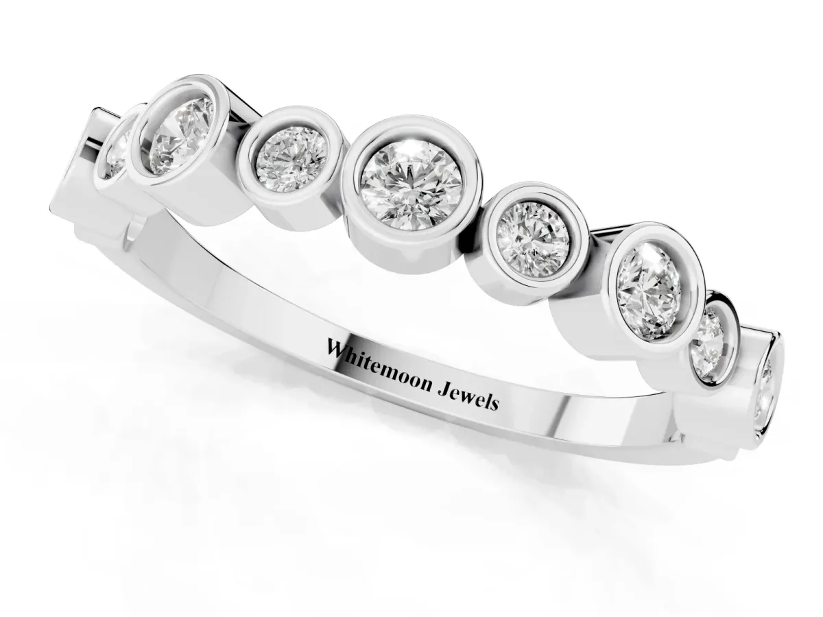 Bezel Set Round Diamond Half Eternity Band Platinum
