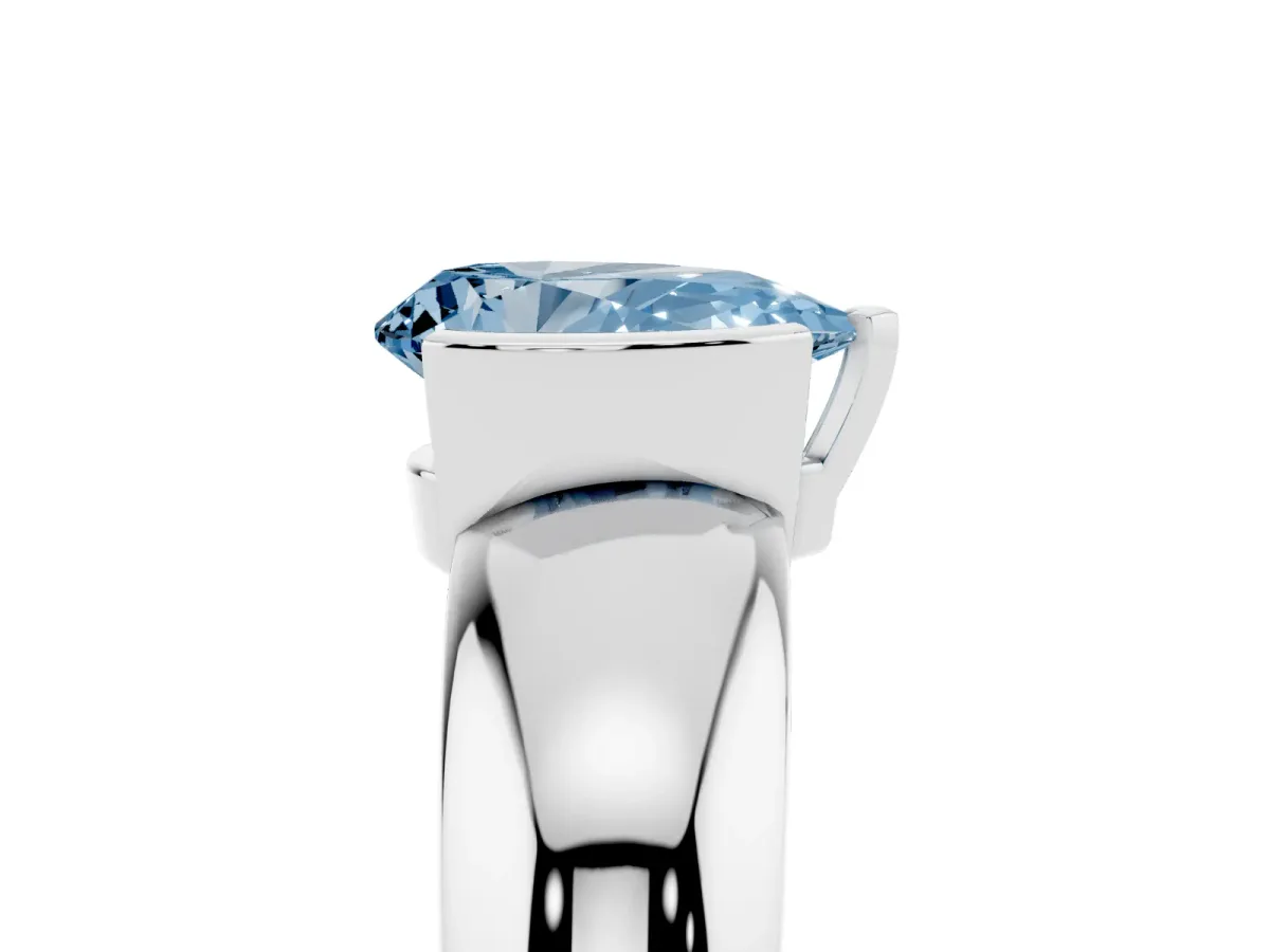 Fancy Blue Pear Cut Solitaire Tension Set Diamond Ring with Wide Band Silver