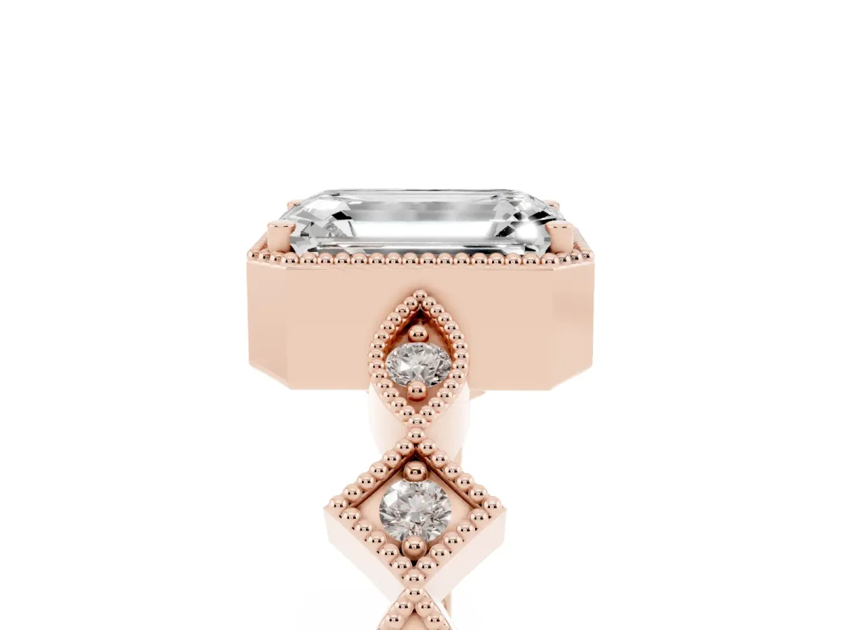 Emerald Cut Milgrain Marquise Diamond Twist Band Ring Rose gold