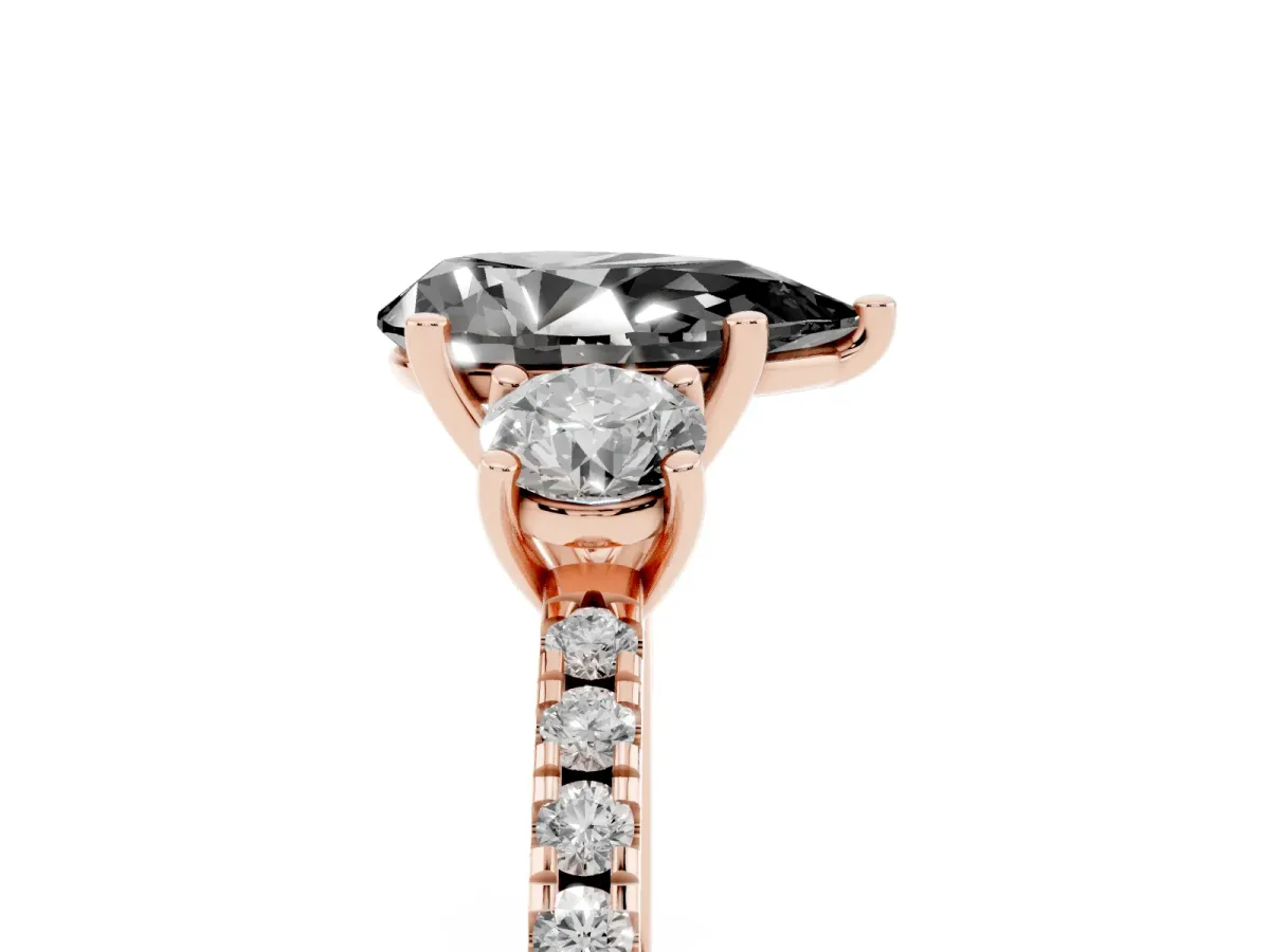 Fancy Black Three-Stone Pear Cut Cut Diamond Pavé Band with Prong Setting Rose gold