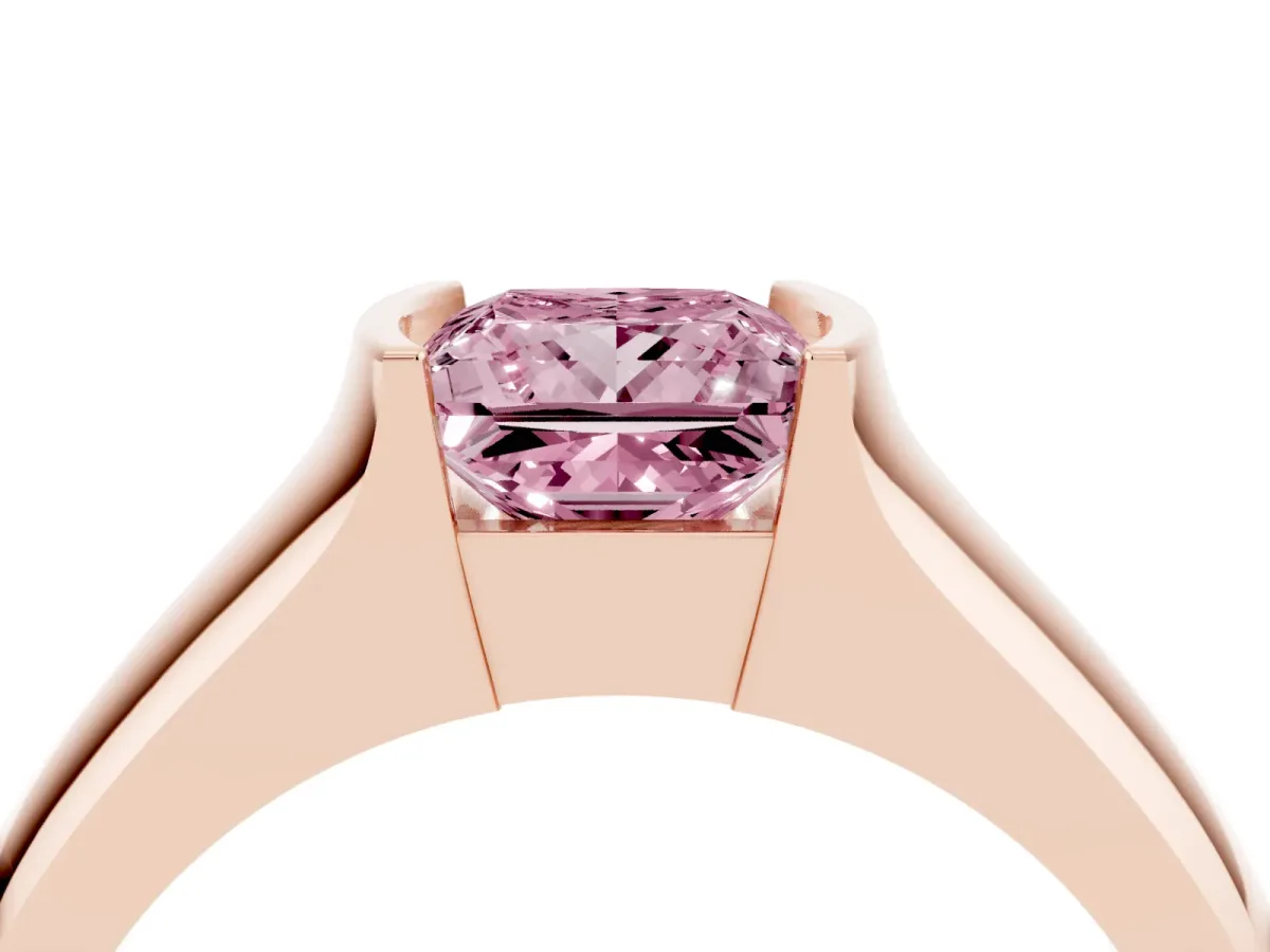 Fancy Pink Princess Cut Solitaire Bezel Set Diamond Ring with Wide Band Rose gold