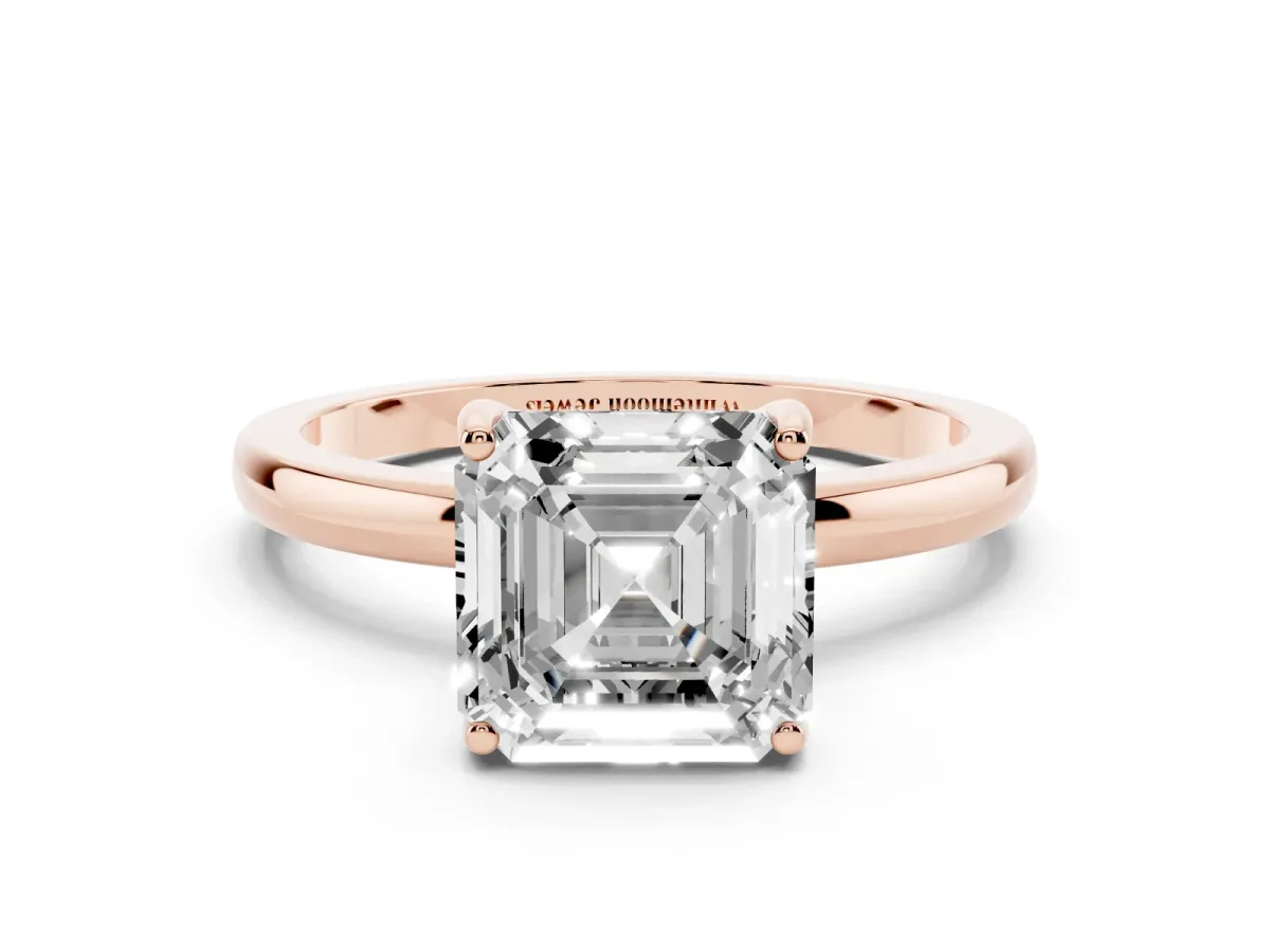 Asscher Cut Solitaire Diamond Ring with Prong Setting and Plain Band Rose gold