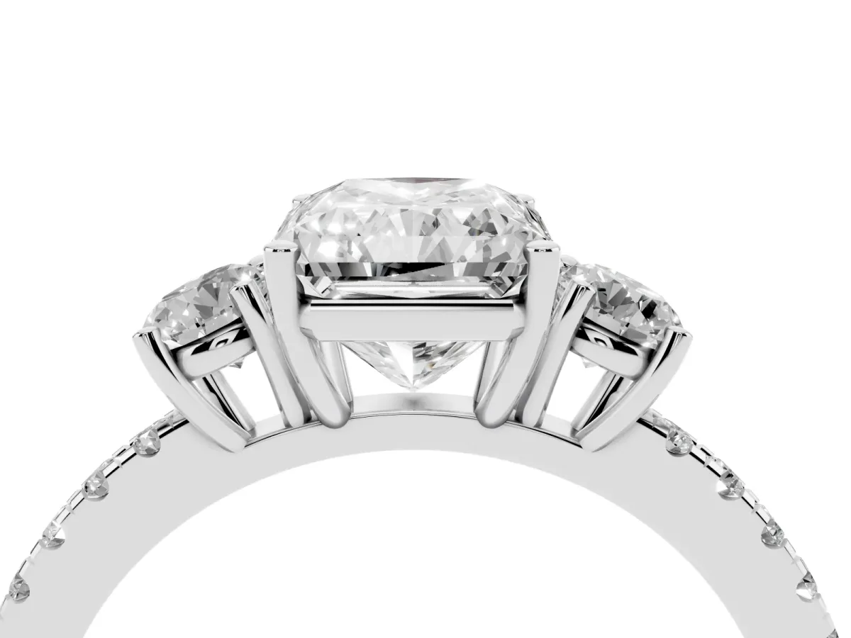 Three-Stone Radiant Cut Cut Diamond Pavé Band with Prong Setting Silver