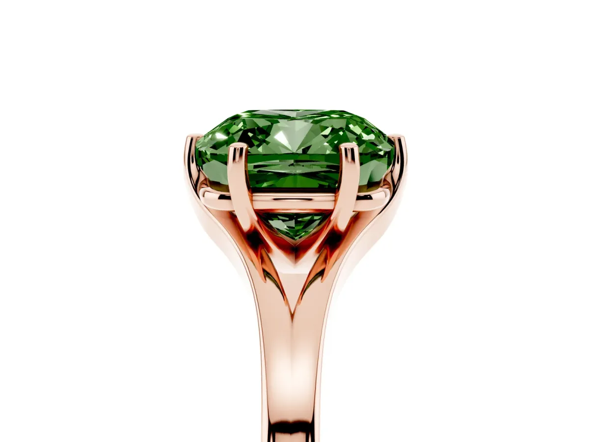 Fancy Green Cushion Cut Solitaire Diamond Ring with Six-Prong Setting and Tapered Band Rose gold