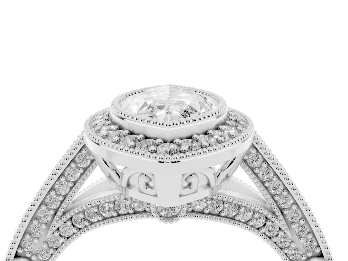 Marquise Cut Halo Diamond Split Shank Pave Ring Platinum