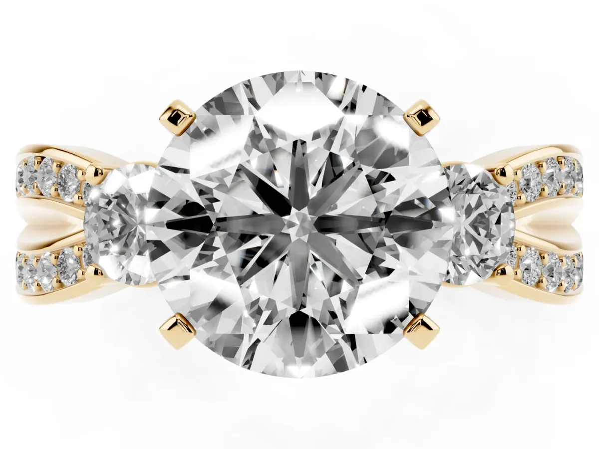 Three-Stone Round Cut Cut Diamond Twist Band with Prong Setting Yellow gold