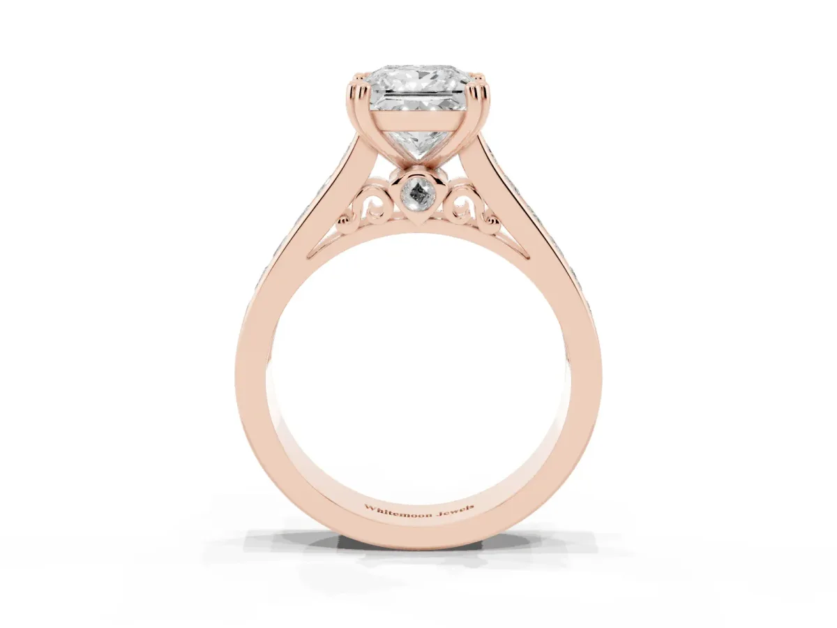 Princess Cut Cut Channel Set Solitaire Engagement Ring with Prong Setting Rose gold