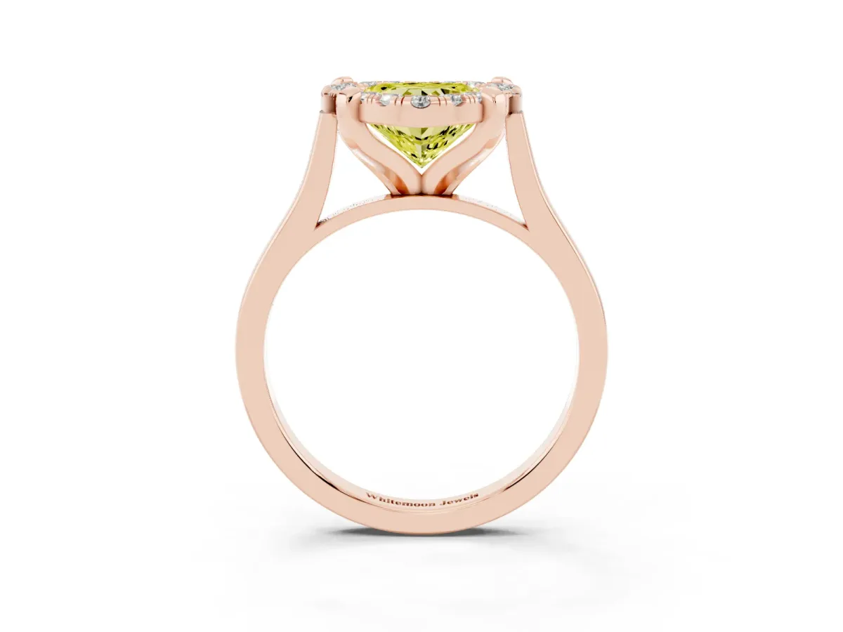 Fancy Yellow Heart Cut Diamond Cluster Halo Solitaire with Four-Prong Setting Rose gold