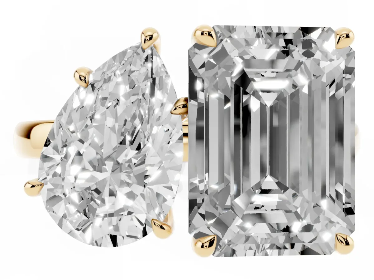 Pear Cut and Emerald Cut Toi Moi Ring with Prong Setting Yellow gold