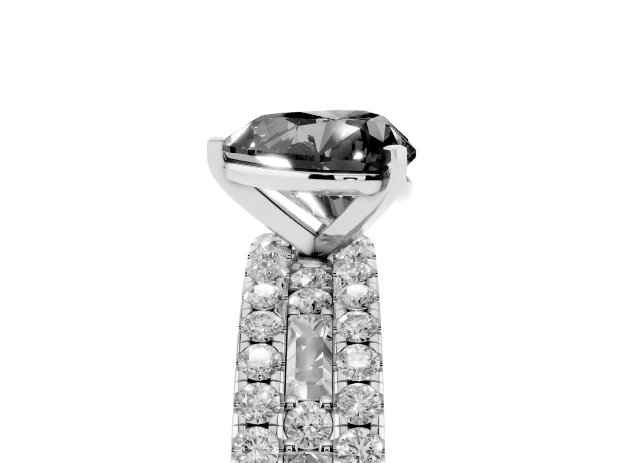 Fancy Black Heart Cut Diamond Solitaire Ring with Pavé and Channel Set Band Silver