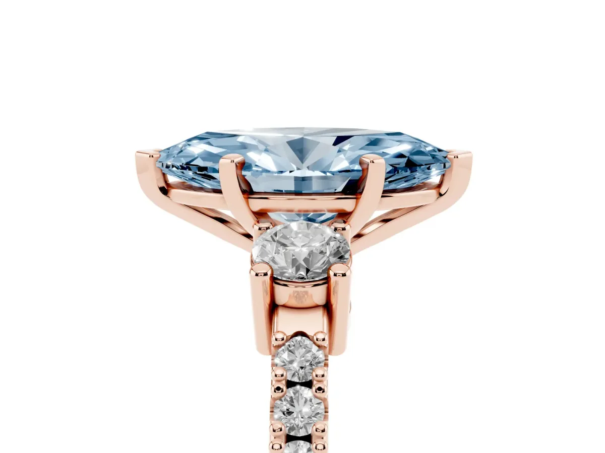 Fancy Blue Marquise Cut Three-Stone Diamond Pavé Band with Prong Setting Rose gold