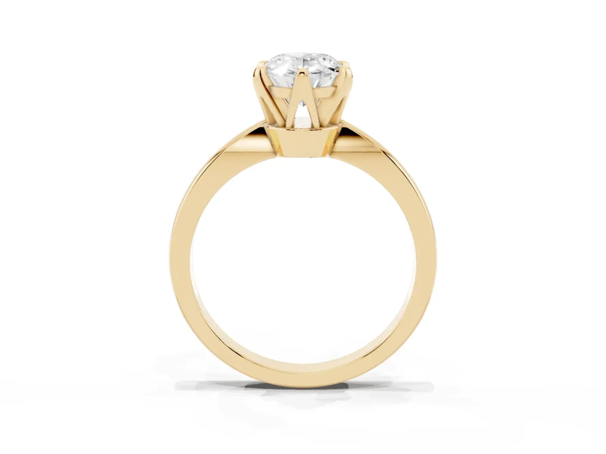 Oval Cut Solitaire Engagement Ring with Six-Prong Setting and Tapered Band Yellow gold