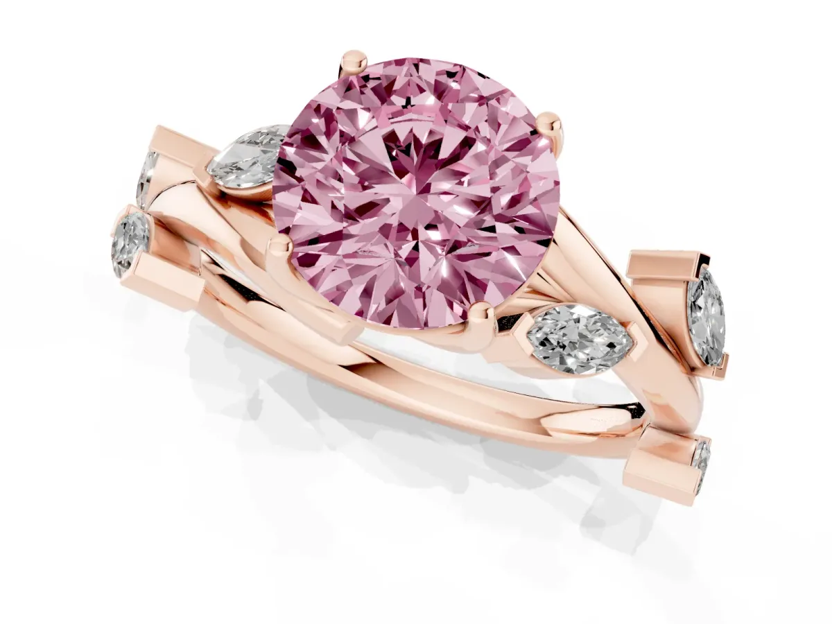 Fancy Pink Round Cut Solitaire Twisted Band Marquise Accent Prong Setting Ring Rose gold
