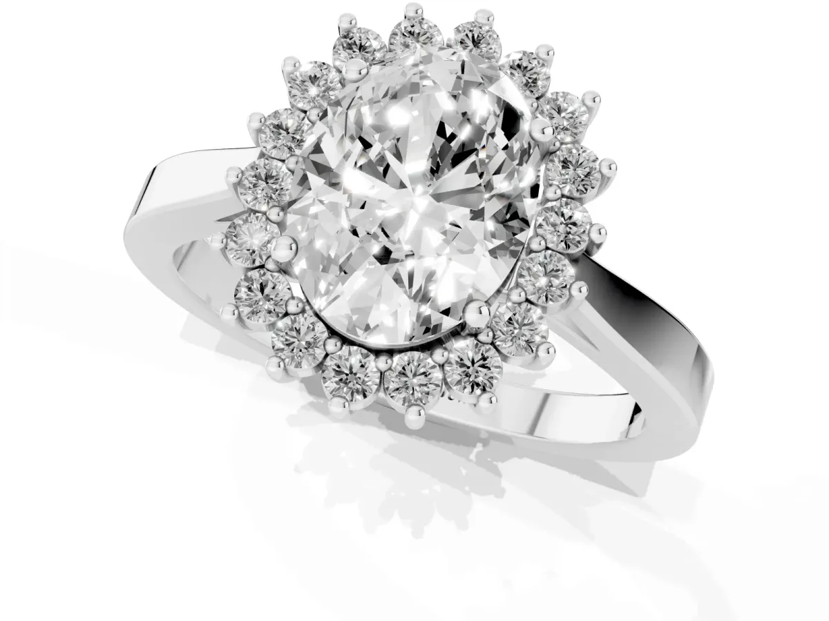 Oval Cut Cut Diamond Halo Ring with Round Brilliant Halo and Solitaire Band White gold