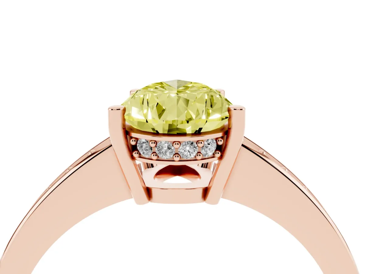 Fancy Yellow Pear Cut Solitaire Pavé Band Prong Setting Ring Rose gold