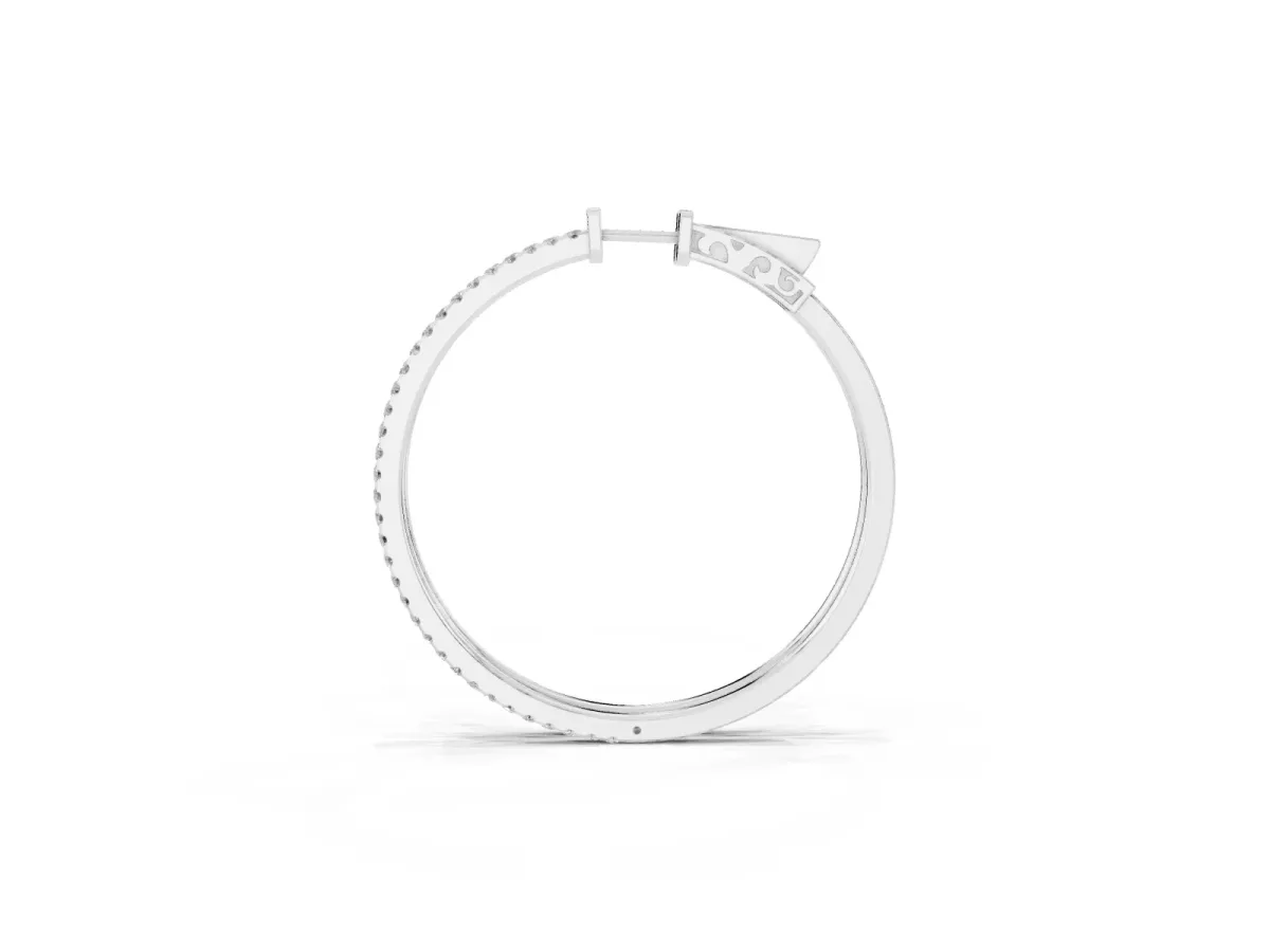 Pavé Round Diamond Hoop Earrings with Hinged Snap Closure White gold