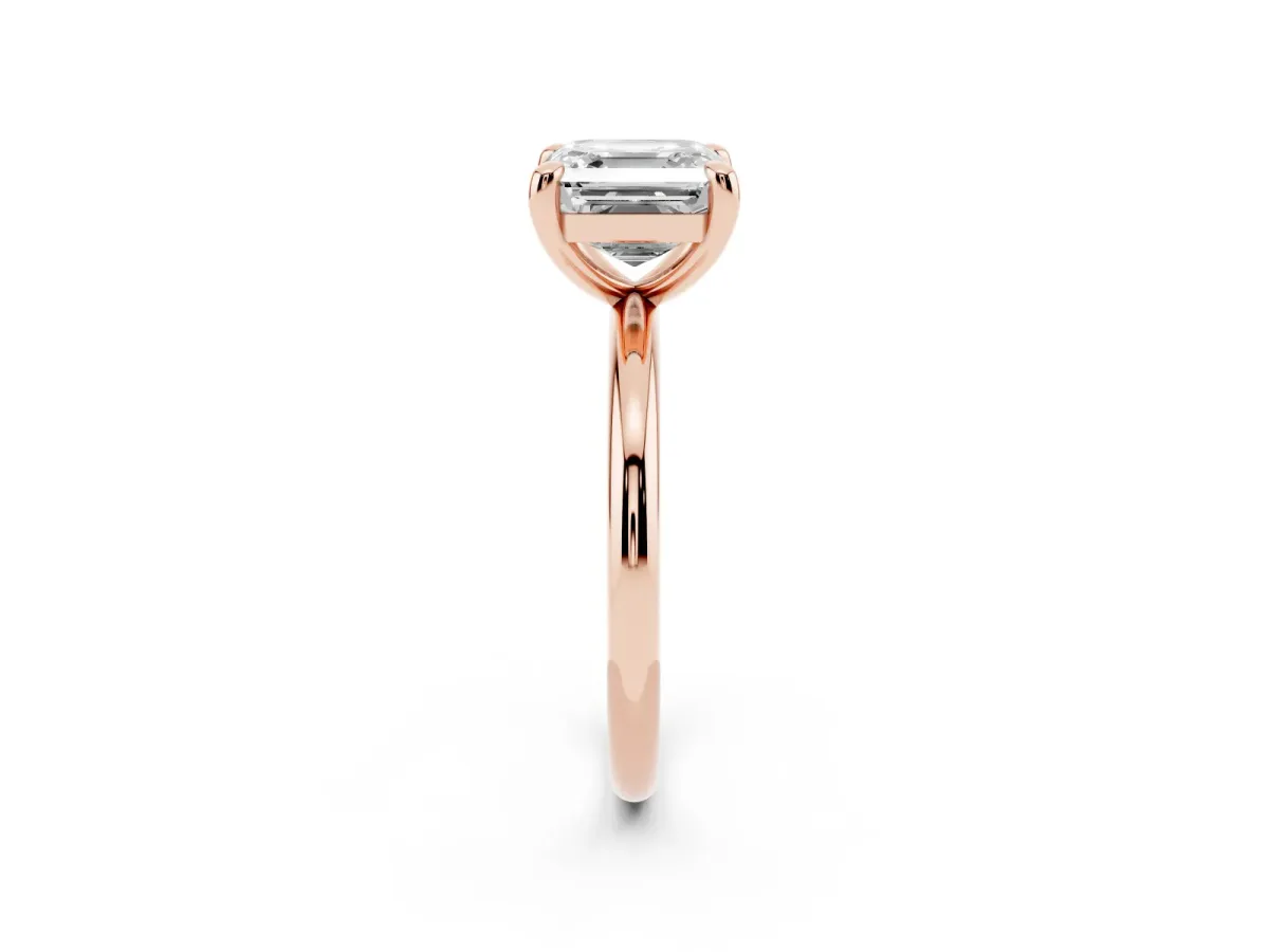 Asscher Cut Solitaire Diamond Ring with Four-Prong Setting on a Plain Band Rose gold