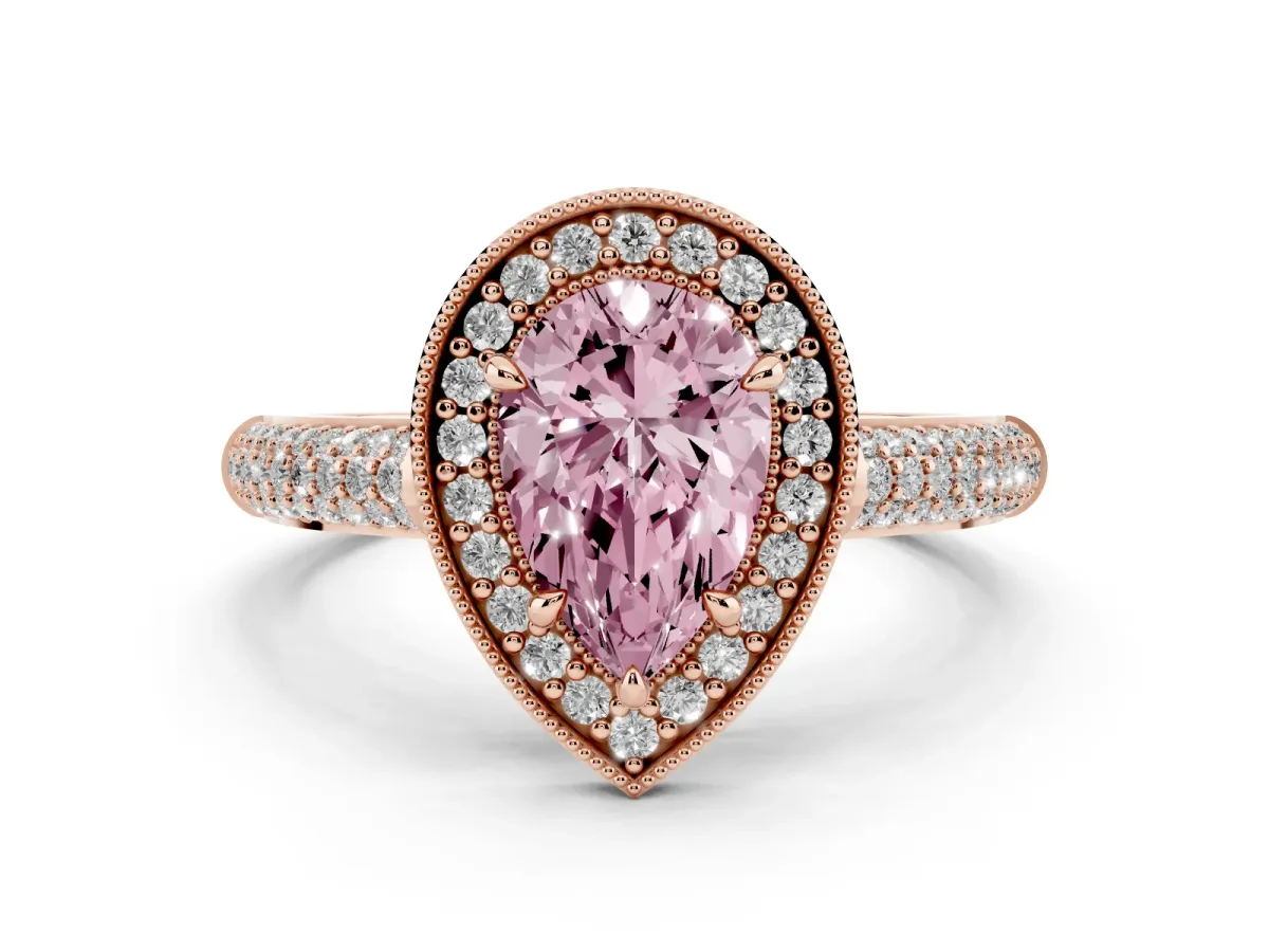 Fancy Pink Pear Cut Cut Halo Diamond Pave Band with Four-Prong Setting Rose gold