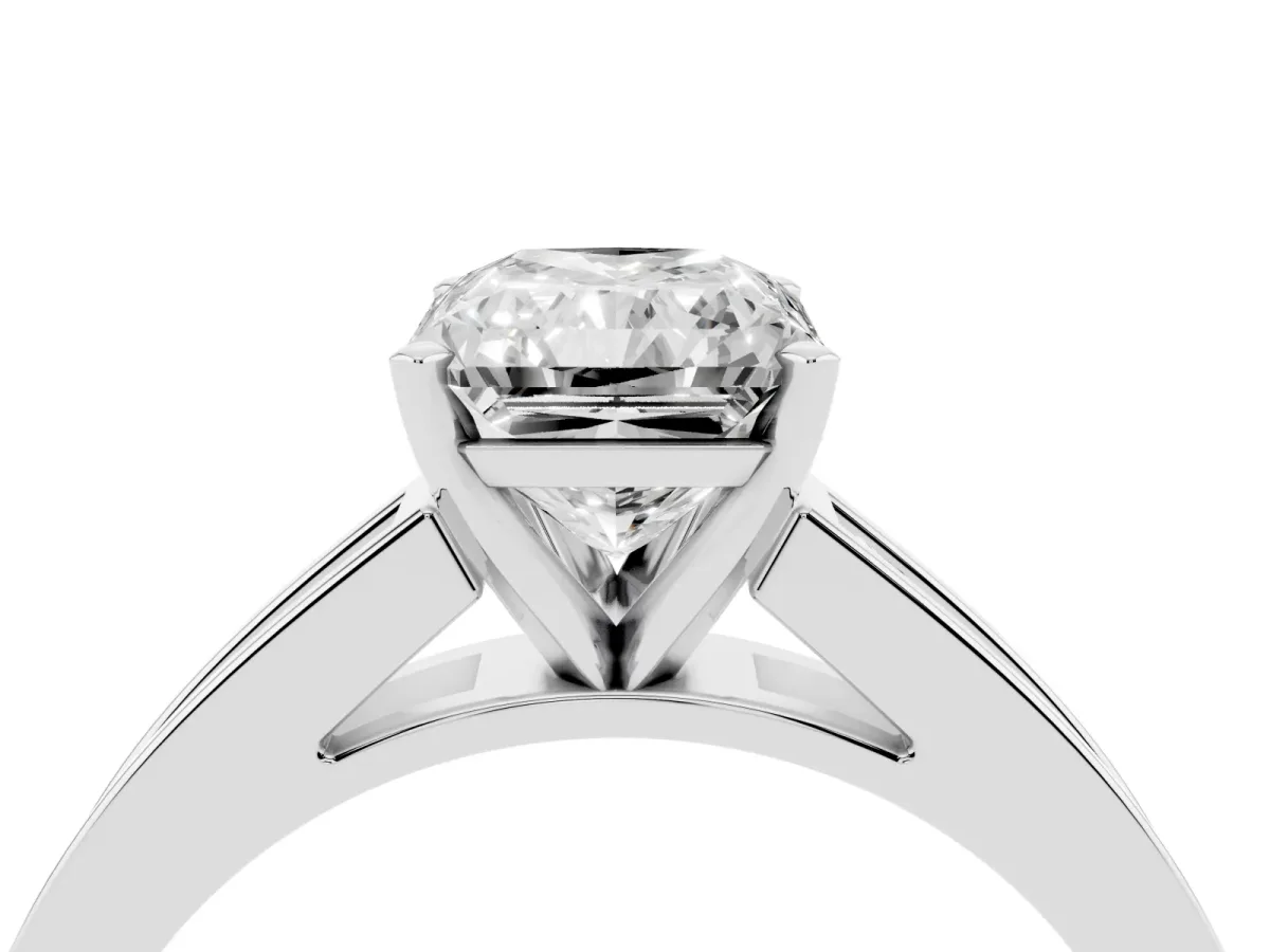 Radiant Cut Solitaire Diamond Ring with Channel-Set Band and Four-Prong Setting Platinum