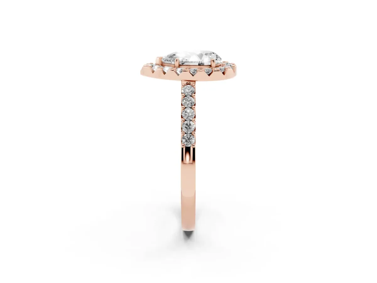 Pear Cut Halo Diamond Pavé Solitaire Ring Rose gold