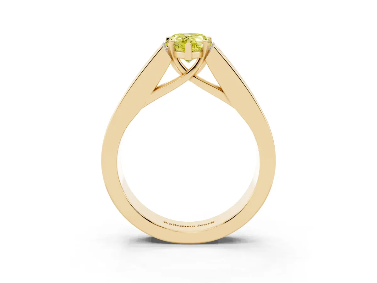 Fancy Yellow Pear Cut Cut Channel Set Solitaire Ring with Four-Prong Setting Yellow gold