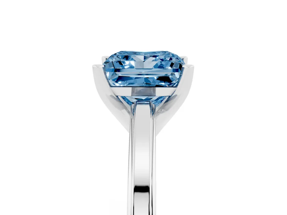 Fancy Blue Princess Cut Solitaire Diamond Ring with Four-Prong Setting and Classic Band Platinum