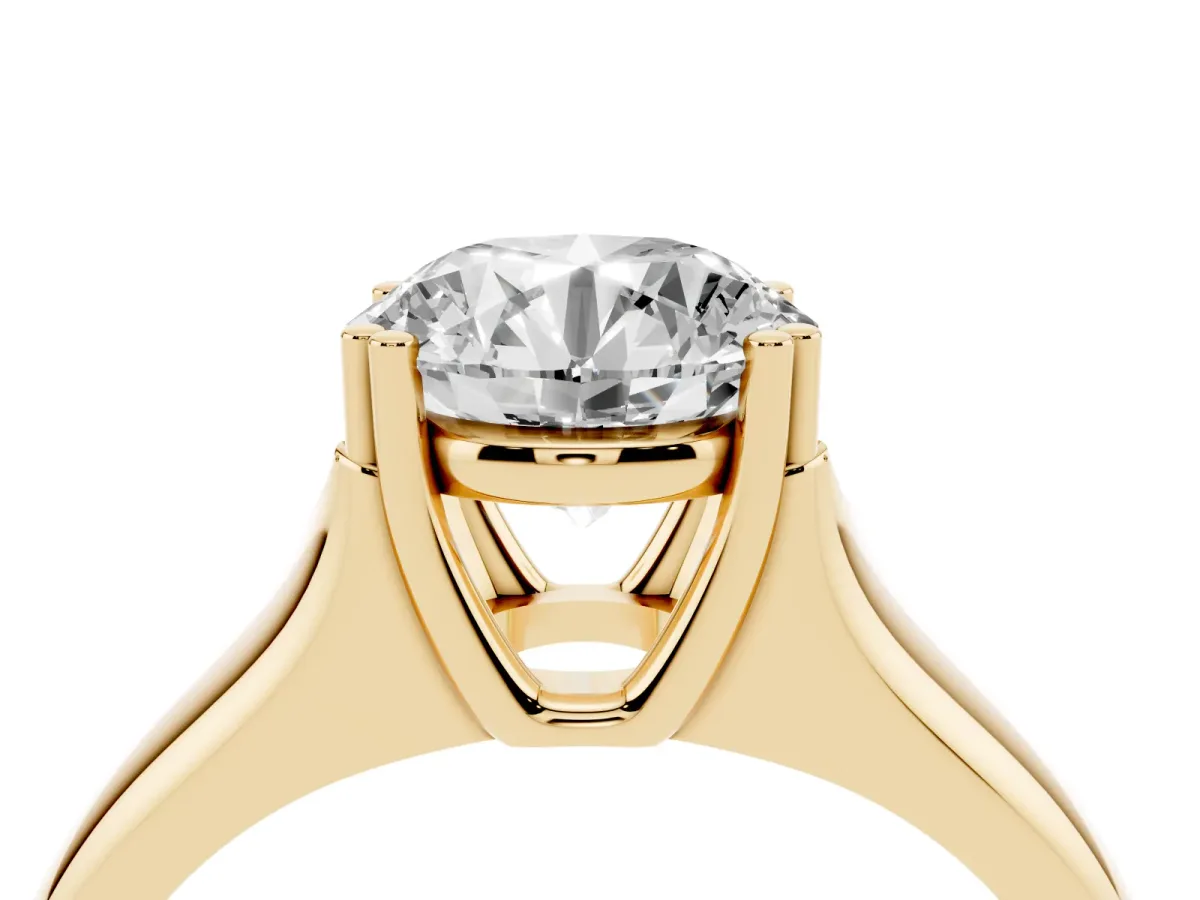 Round Cut Diamond Solitaire Ring with Wide Band and Prong Setting Yellow gold