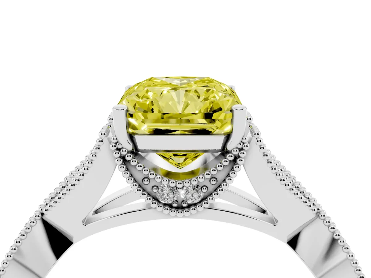Fancy Yellow Radiant Cut Cut Diamond Twisted Band with Milgrain Pave Setting and Four-Prong Setting White gold