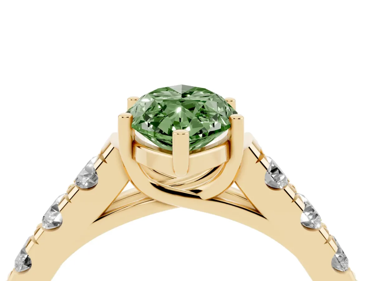 Fancy Green Marquise Cut Cut Diamond Solitaire Ring with Micro Pave Band and Prong Setting Yellow gold