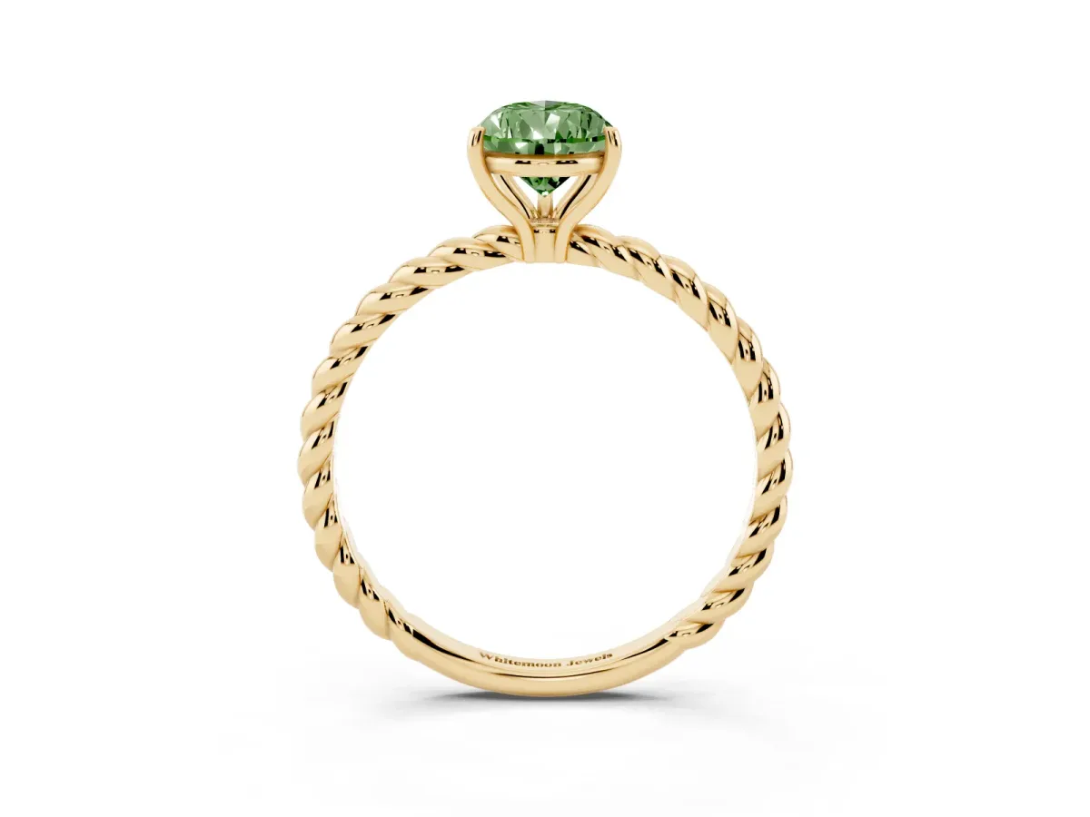 Fancy Green Pear Cut Solitaire Twist Band Ring with Four-Prong Setting Yellow gold