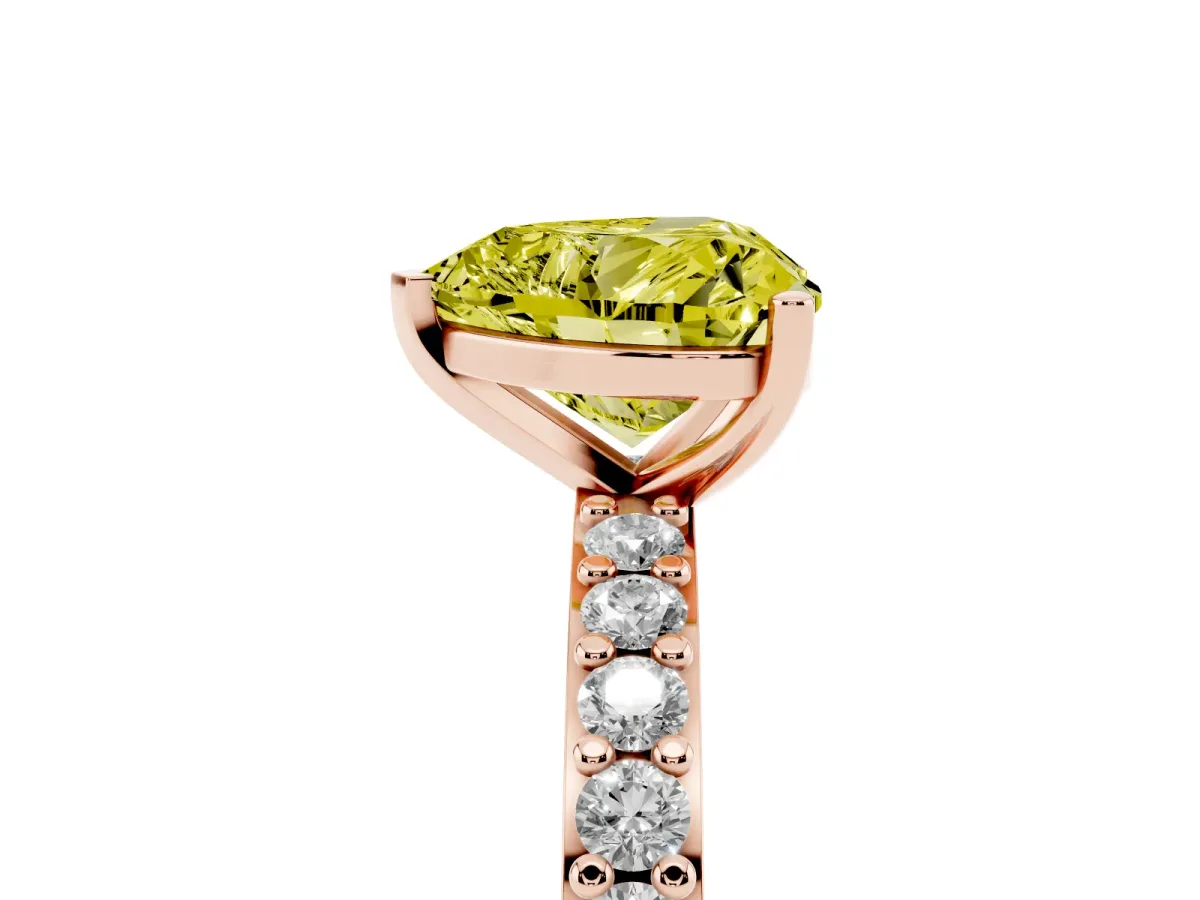 Fancy Yellow Heart Cut Cut Diamond Solitaire with Pave Band and Four-Prong Setting Rose gold