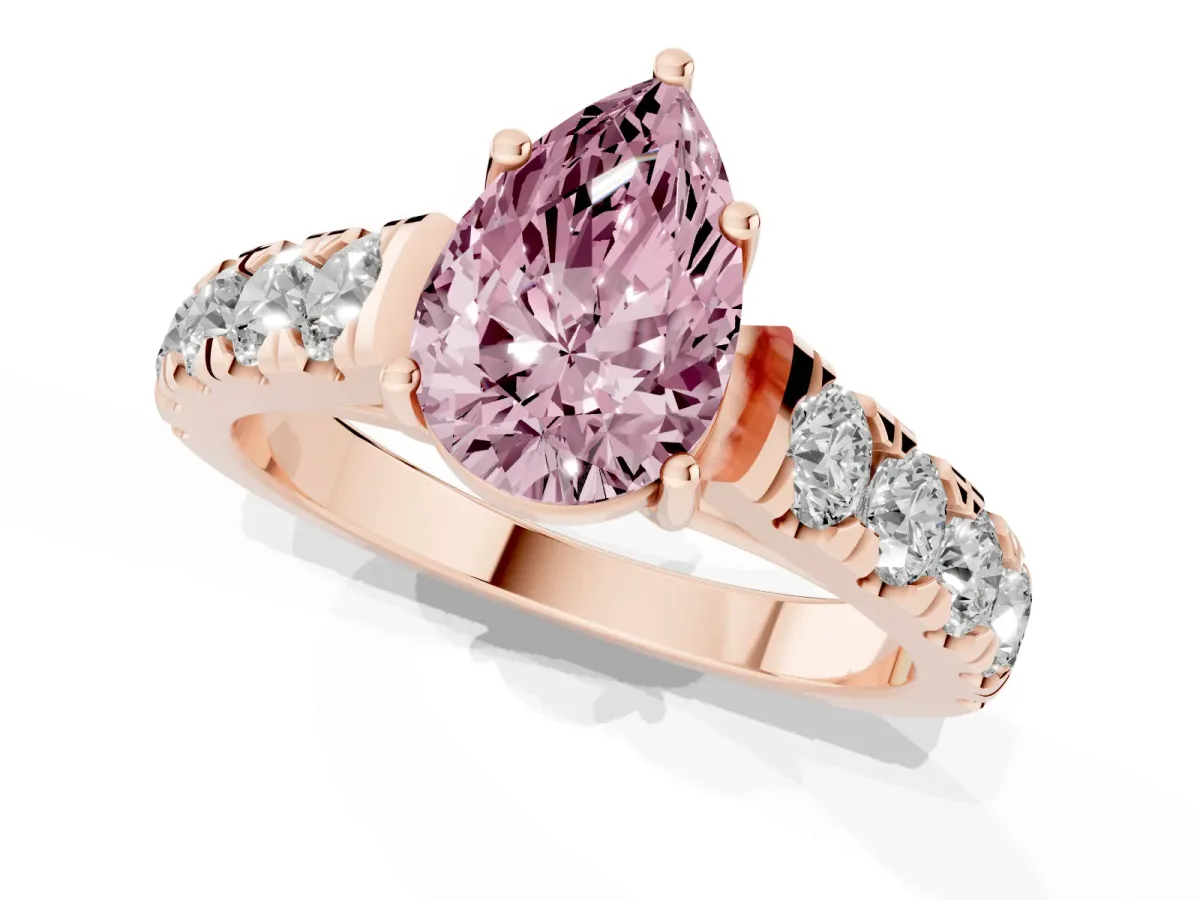 Fancy Pink Pear Cut Cut Diamond Solitaire Ring with Micro Pave Band and Prong Setting Rose gold