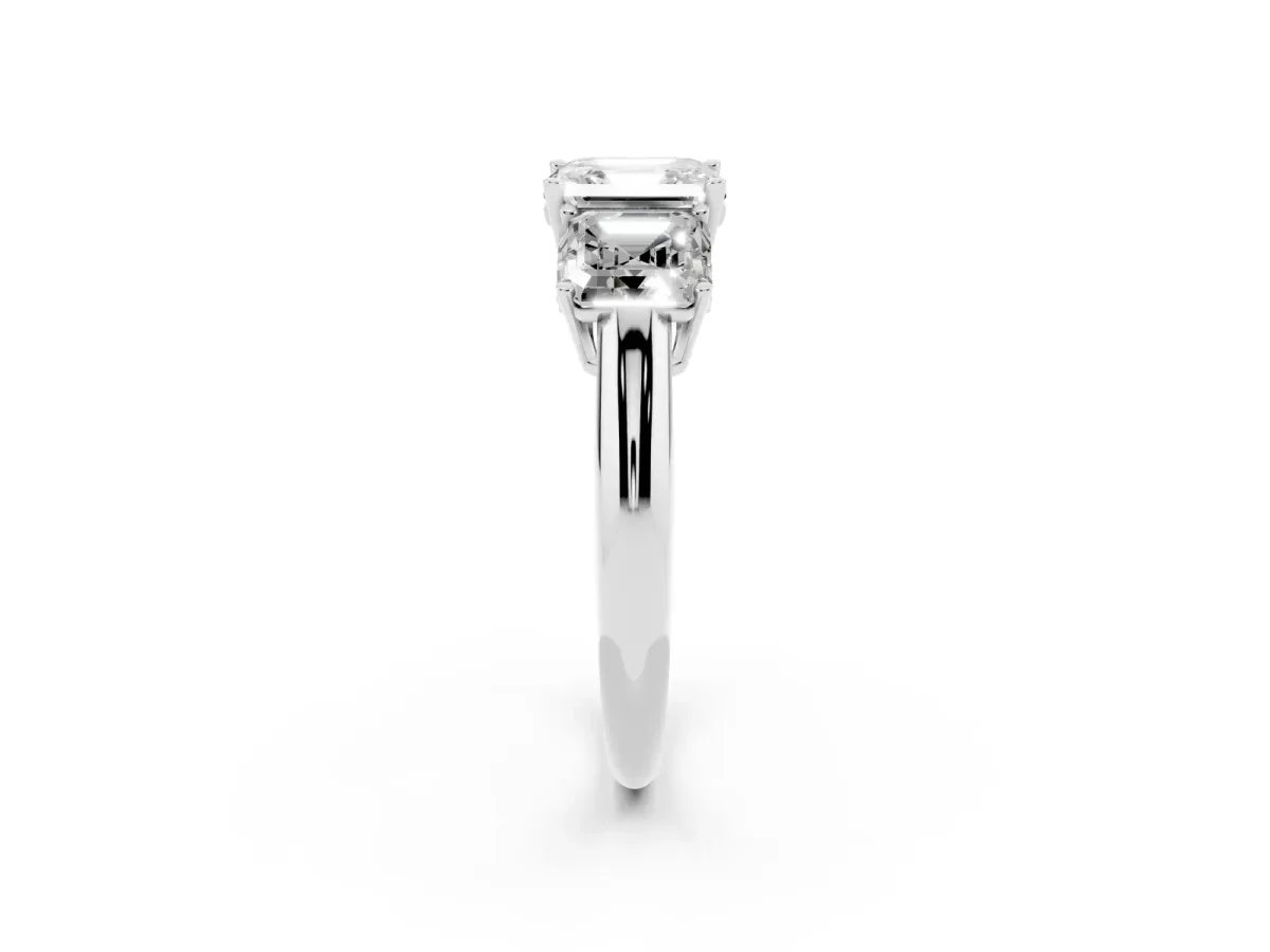 Three-Stone Asscher Cut Cut Diamond Engagement Ring with Prong Setting on a White Gold Band White gold