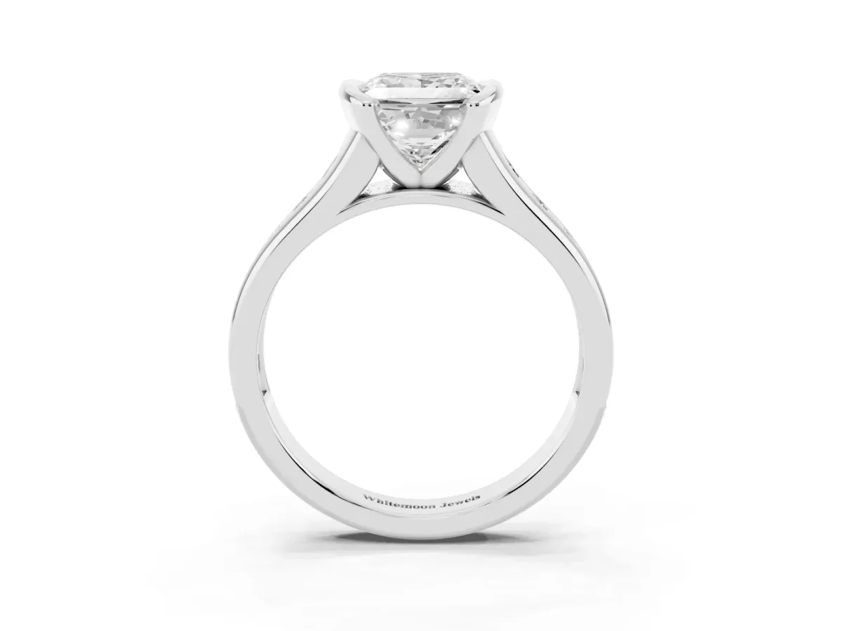 Princess Cut Solitaire Bezel-Set Diamond Ring with Channel-Set Band Platinum