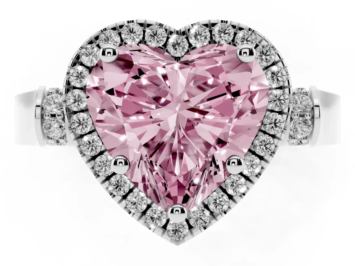 Fancy Pink Heart Cut Halo Pave Split Shank Prong Setting Ring Platinum