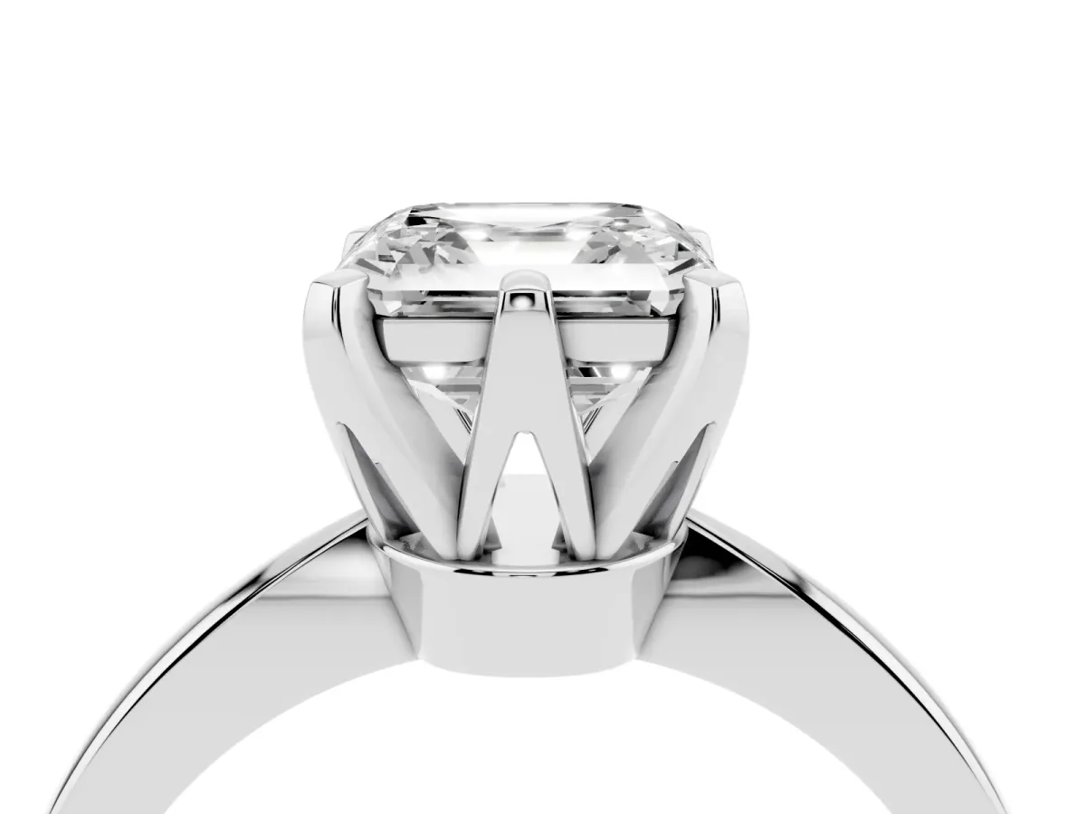 Asscher Cut Solitaire Engagement Ring with Six-Prong Setting and Tapered Band Platinum