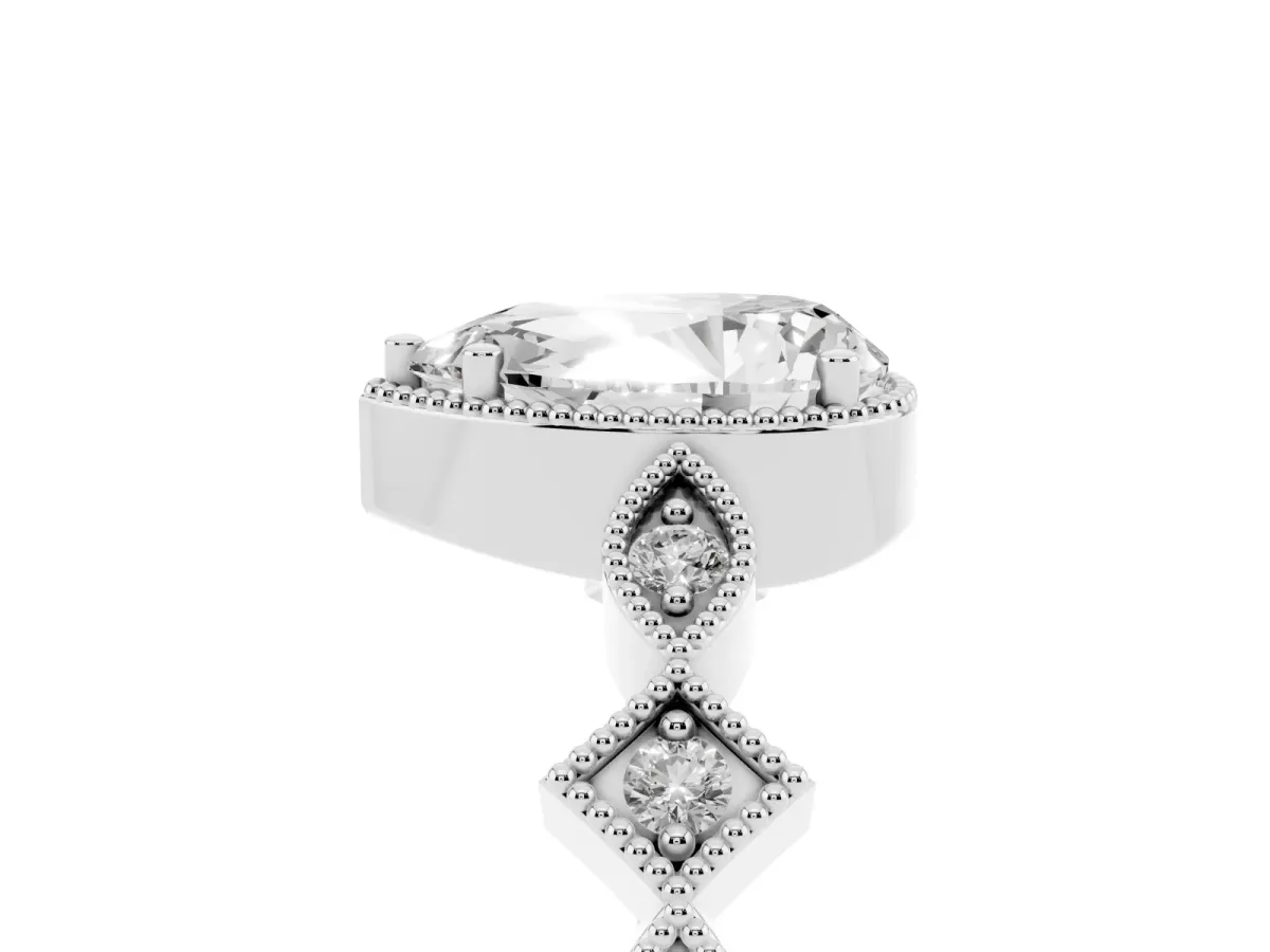 Pear Cut Milgrain Marquise Diamond Twist Band Ring Silver