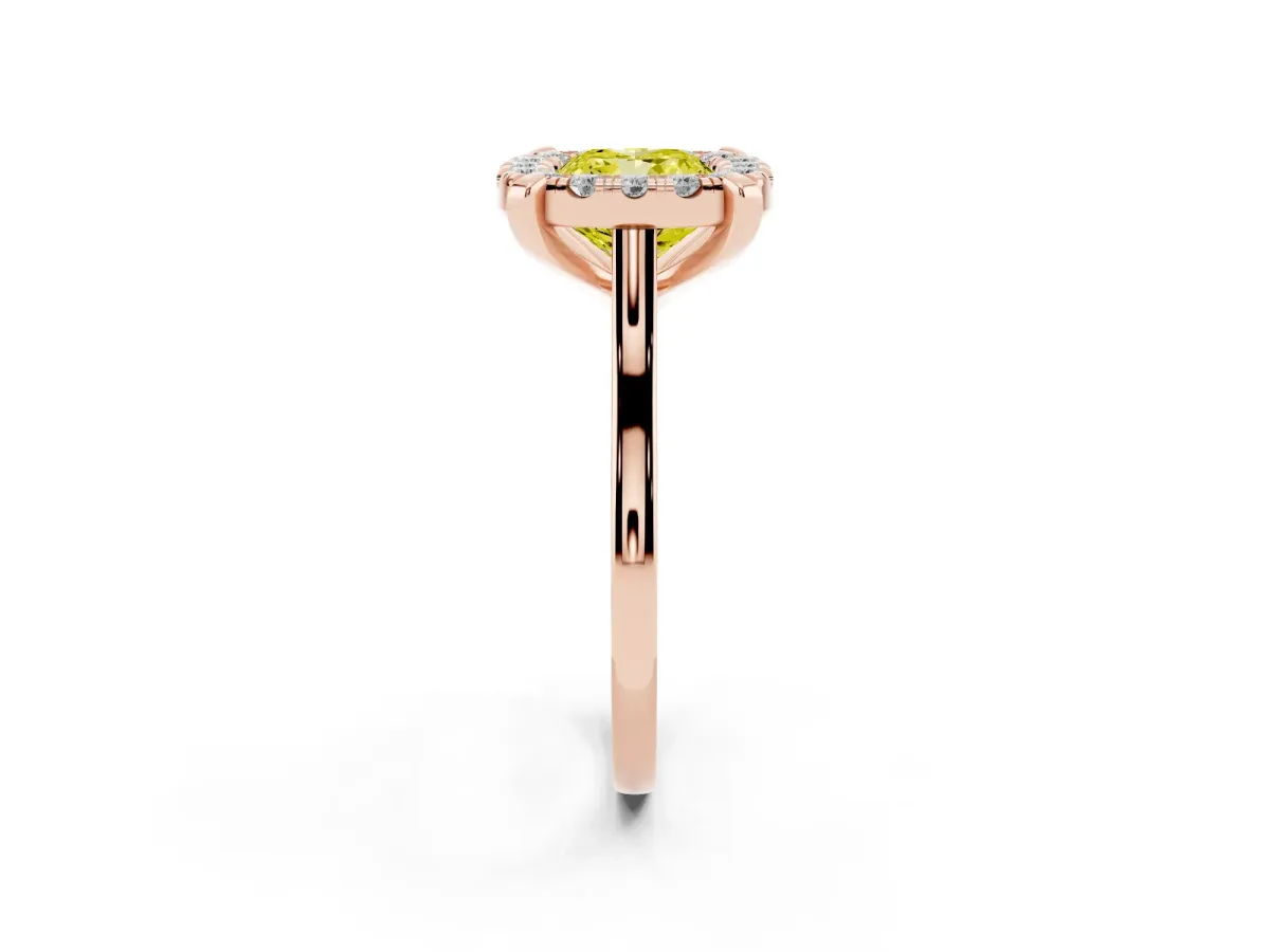 Fancy Yellow Cushion Cut Diamond Cluster Halo Solitaire with Four-Prong Setting Rose gold